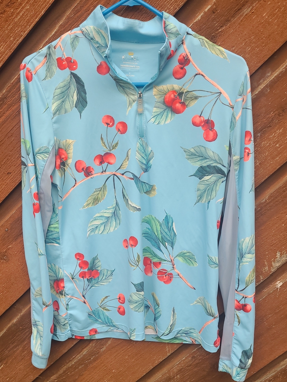 KASTEL DENMARK Lghtwieght Sun Shirt Light Blue Cherry-Print Quarter Zip Pullover